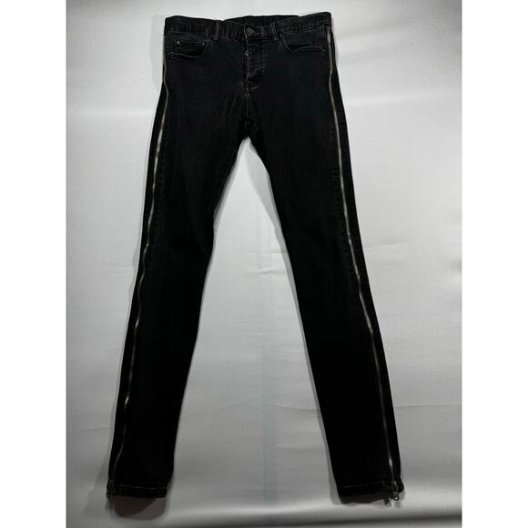mnml Men's Button Fly Side Zip Skinny Leg Black Denim Jeans - Size 32x34 - Picture 1 of 5